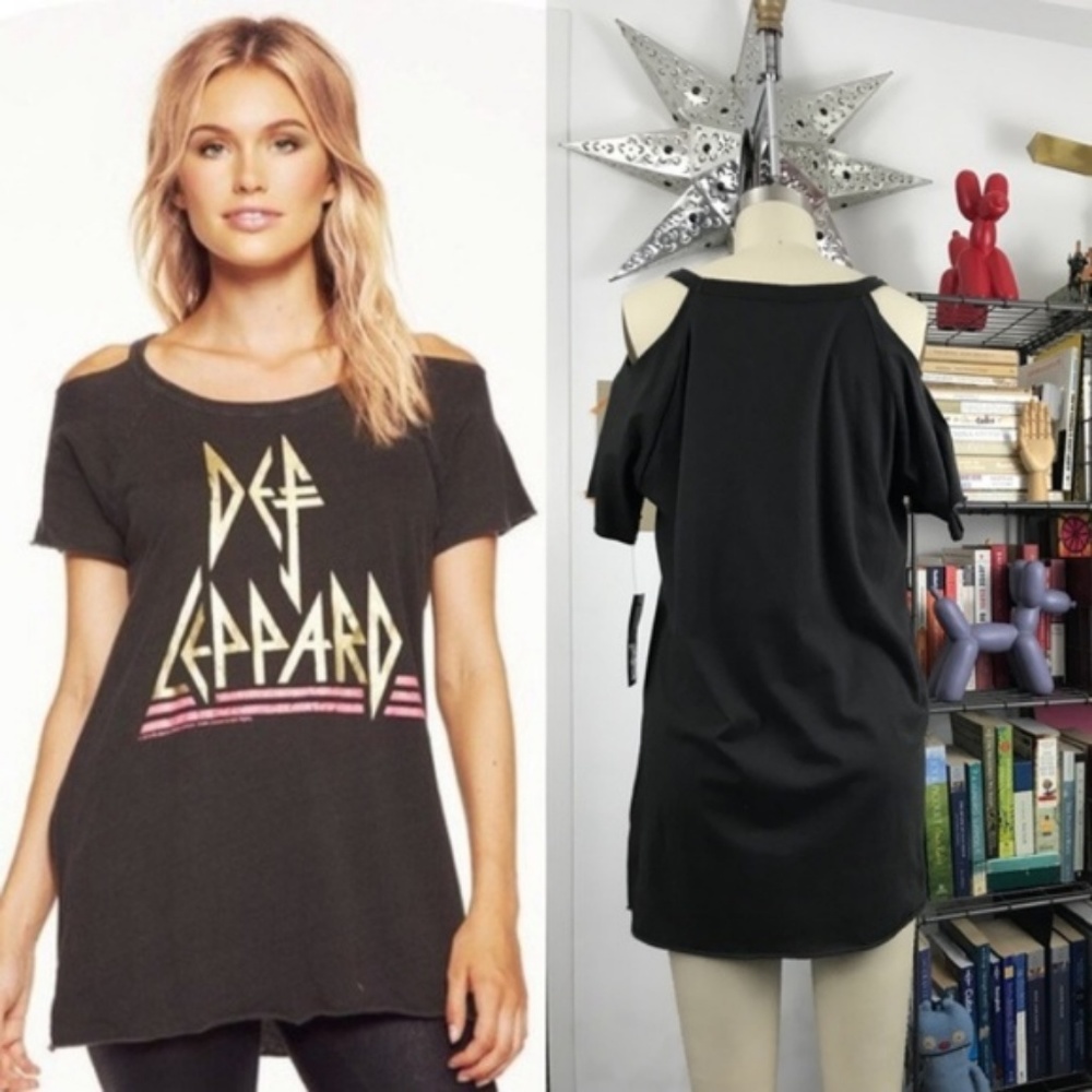 Chaser Def Leopard Cold Shoulder Metallic Tee - Picture 3 of 7